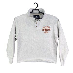 Mens Gray League Pullover Sweatshirt OSU Cowboys 1/4 Button Long Sleeve Size M